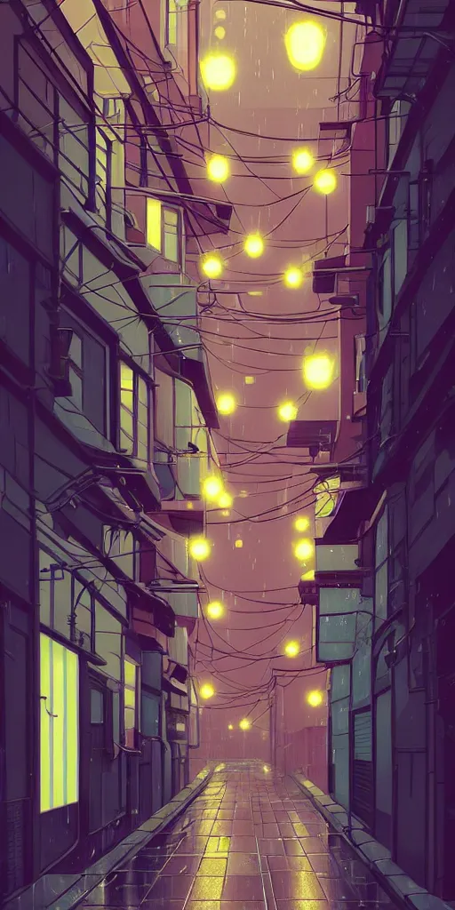 Prompt: symmetry!!! tokyo alleyway, rainy day, lights, by cory loftis, makoto shinkai, hasui kawase, james gilleard, beautiful, serene, peaceful, golden curve composition