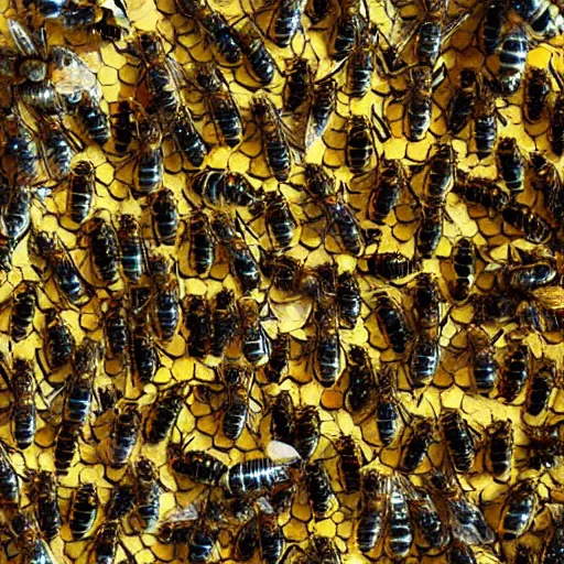 Prompt: swarm of bees emerge from a paper next like a cyclone