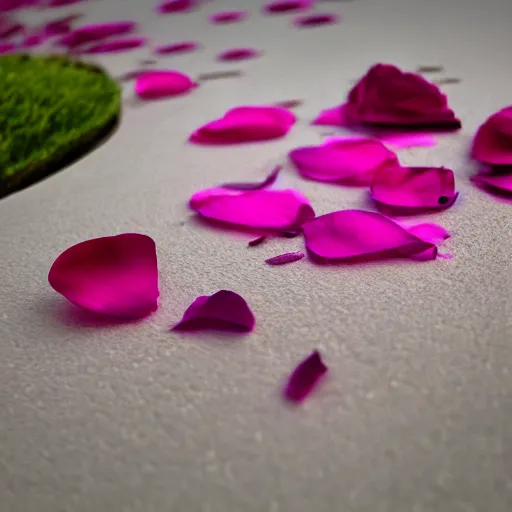 Image similar to perfume bottle surrounded by deep pink romantic rose petals, dew drops, f 2 0, soft femme, romantic simple path traced, environment, up close shot