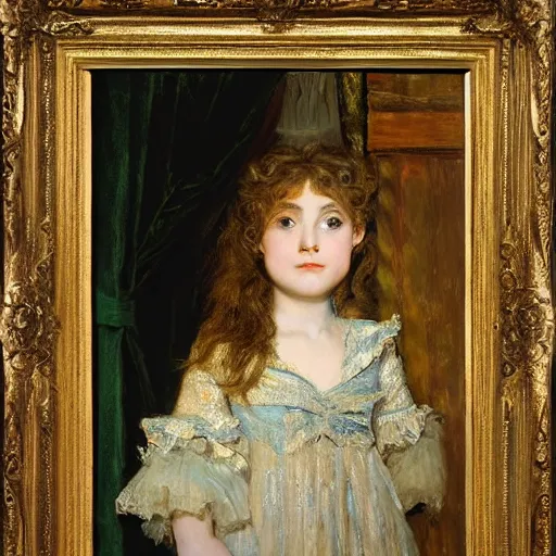 Prompt: young actress looking through the curtain in the theatre by alfred stevens
