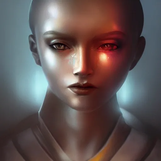 Prompt: ai face, humanoid robot, concept art, futurism, cyberpunk, moody lighting, fantasy, atmospheric, artstation award, beautiful