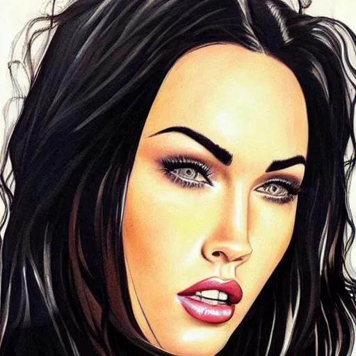 Image similar to “Megan Fox marker paintings, ultra detailed portrait, 4k resolution”