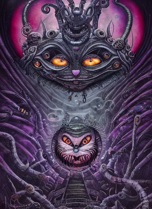 Image similar to cheshire cat, aztec god, alien, highly detailed, cinematic, 8 k, by megan duncanson, benjamin lacombe, adrian borda, stanley artgermm, tom bagshaw, craig mullins, carne griffiths, ayami kojima, beksinski, giger, trending on deviantart, hyper detailed, horror, full of colour