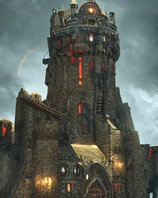 Image similar to a medieval castle transforming into robot mode, in the style of Transformers (2007), sharp detail, ancient masonry, in motion, octane render, nvidia, zbrush, digital painting, artstation trending, conceptart.com