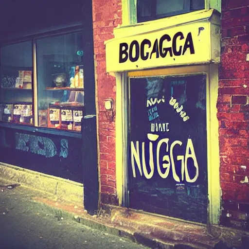 Image similar to bodega with sign saying “ bodega nugg ”