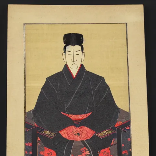 Prompt: portrait of japnese emperor hirohito, japanese woodblock print