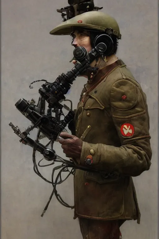 Prompt: dieselpunk military portable pocket walkie - talkie, radio device, product lighting, painted by ruan jia, raymond swanland, lawrence alma tadema, zdzislaw beksinski, norman rockwell, jack kirby, tom lovell, alex malveda, greg staples