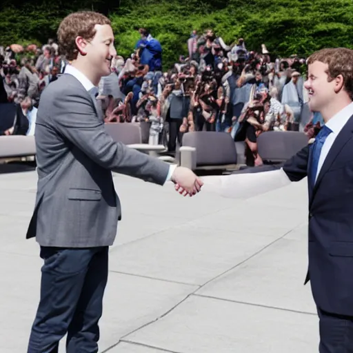 Image similar to mark zuckerberg and magnus carlsen shaking hands