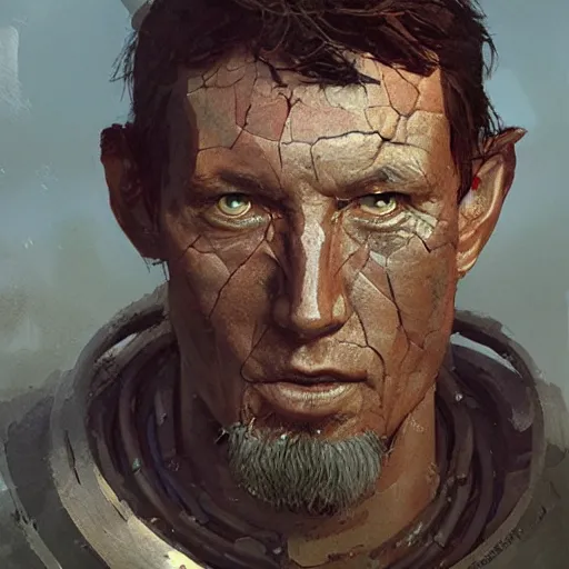 Image similar to a neolithic priest, male, cybernetically enhanced, sci fi character portrait by greg rutkowski, craig mullins