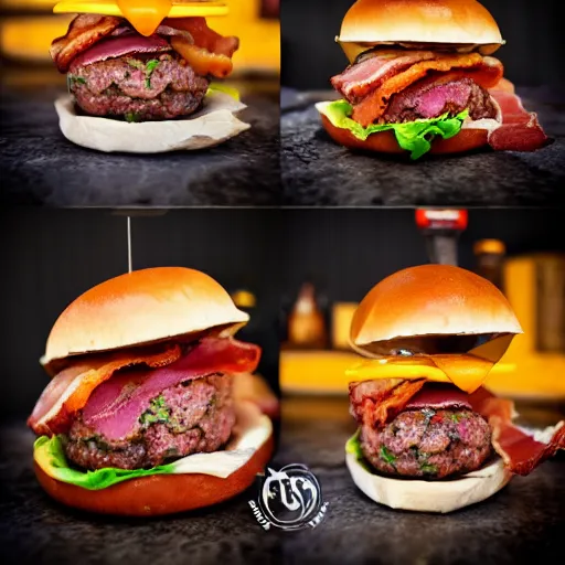 Image similar to bacon bacon burger bacon soda bacon fries, award winning food photography