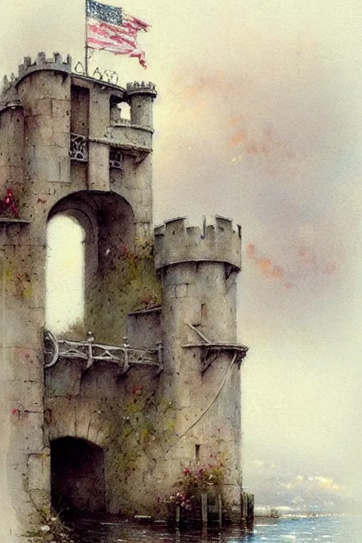 Image similar to (((((1950s castle drawbridge . muted colors.))))) by Jean-Baptiste Monge !!!!!!!!!!!!!!!!!!!!!!!!!!!