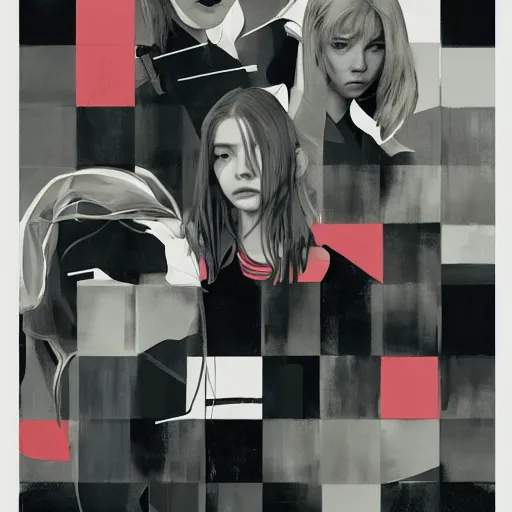 Image similar to elle fanning, ana de armas, anya taylor joy picture in metal gear solid and death stranding by sachin tang, asymmetrical, dark vibes, realistic painting, organic painting, matte painting, geometric shapes, hard edges, graffiti, street art : 2 by sachin teng : 4