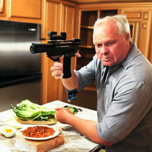 Image similar to king harkinian shooting his dinner blaster