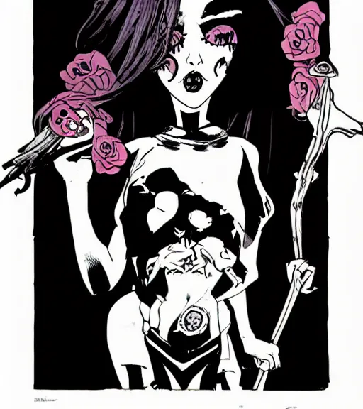 Image similar to portrait of Dc vertigo Death as a cutie goth girl by, Mike Mignola, chris bachalo, shaded ink illustration