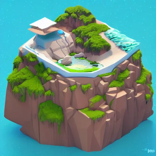 Image similar to a floating island on an ocean isometric art, low poly art, game art, artstation, 3D render, cgsociety, unreal engine 5