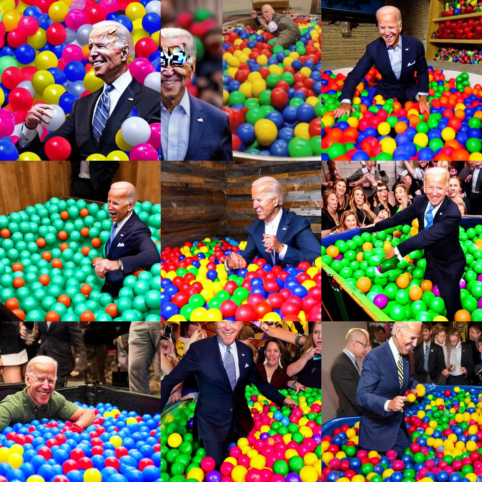 Prompt: joe biden playing in a ball pit filled with hand grenades