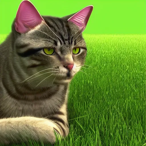 Prompt: 3d render of an anthro cat male in the grass