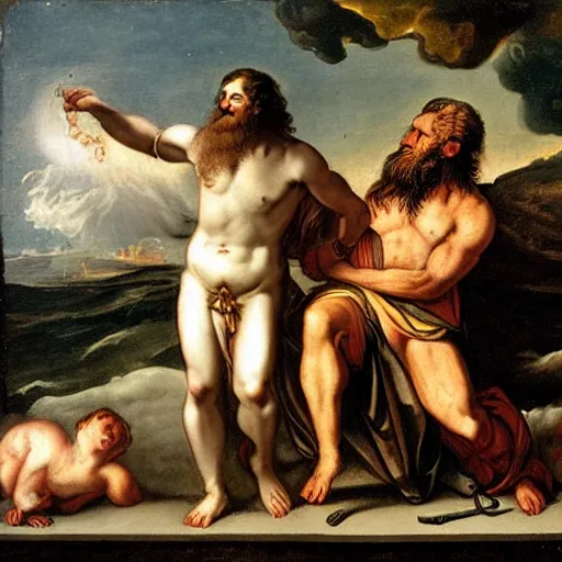 Prompt: Zeus, Jupiter, Perkunas, Tyr, Dyeus Pita, portrait, by Hendrick De Clerke