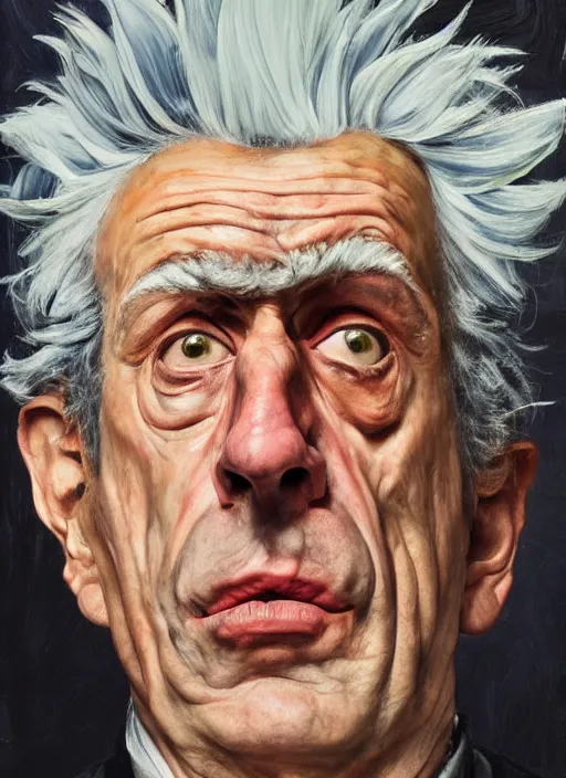 Image similar to Real life Rick Sanchez, painted by Lucian Freud, highly detailed, 8k