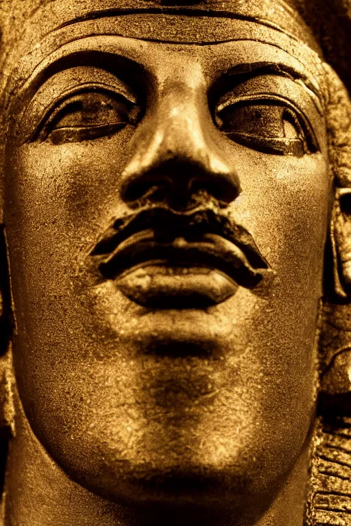 Prompt: portrait of Sam Hyde as an Egyptian God, close-up, sigma male, rule of thirds, award winning photo, highly detailed features, golden hour, eclipse, studio lighting, Egypt Pyramid setting