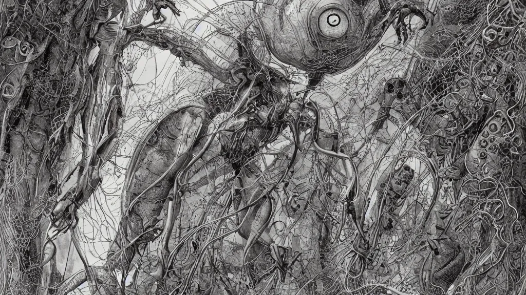 Prompt: concept art, naturalist sketchbook, field notes, short - legged androgynous extraterrestrial with long arms and small head, retrofuture, ernst haeckel, fantastic planet, moebius, valerian, coherent, illustration, digital art, trending on artstation, hd, 8 k, good lighting, beautiful, rough paper, masterpiece