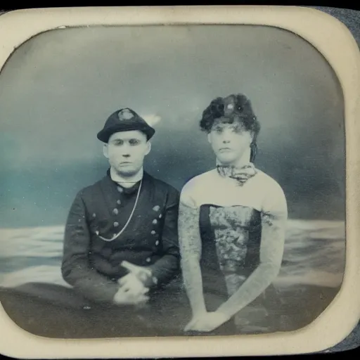 Image similar to tintype photo, bottom of the ocean, weird