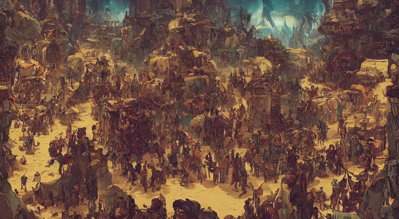 Image similar to vector wonderland bazaar zouk old egypt epic fantasy painting photoshop that looks like it is from borderlands and by feng zhu and loish and laurie greasley, victo ngai, andreas rocha, john harris