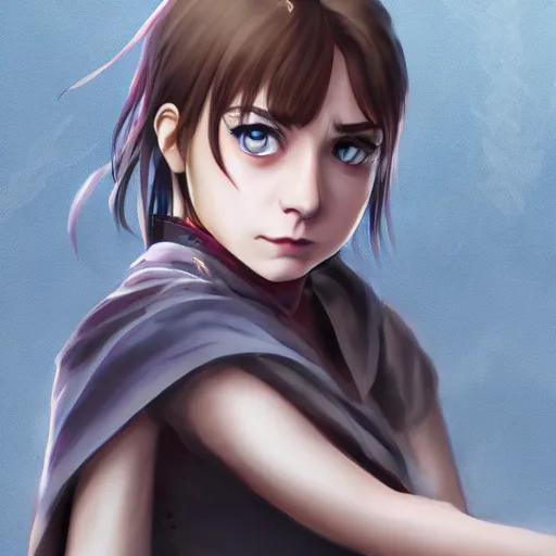 Image similar to arya stark as an anime girl, stunning, anime, extreme detail, clear focus, trending on artstation, award winning, vivid