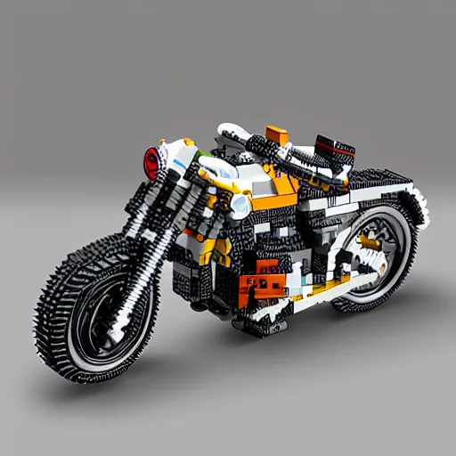 Prompt: motorcycle lego set, global illumination, photorealistic