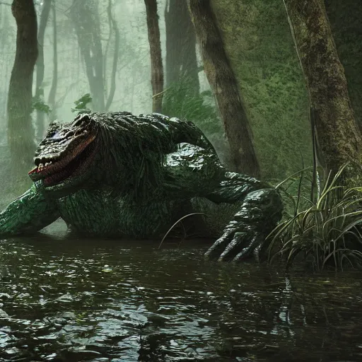 Prompt: a swamp monster coming out if a swamp, fantasy art, octane render, hyperrealistic, unreal engine, 8k, hyperrealistic, artstation, concept art, artstationHD, Digital art