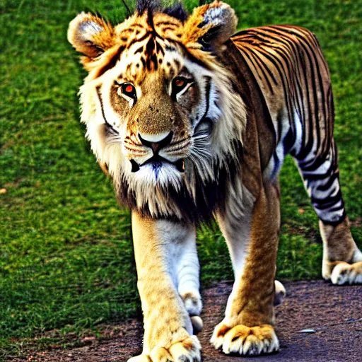 Image similar to a hybrid of a lion and a tiger, bright white