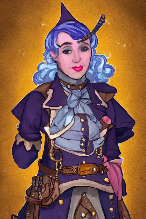 Image similar to Jester Lavorre from Critical Role in a steampunk process outfit in a starry space sky 🌈