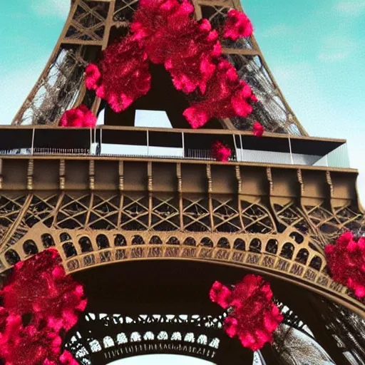 Prompt: Eiffel tower made of roses, artstation