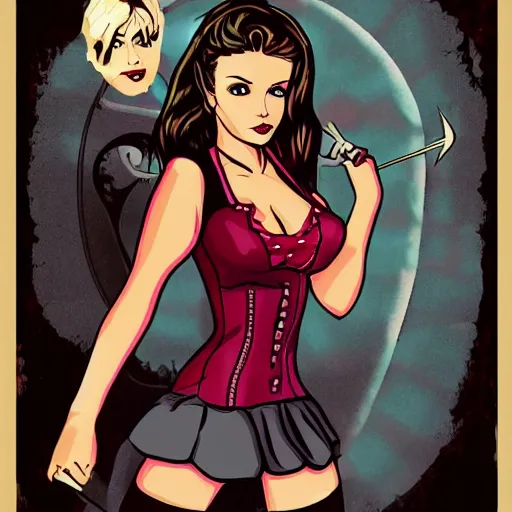 Image similar to a pin up of buffy the vampire slayer. gothic, digital art