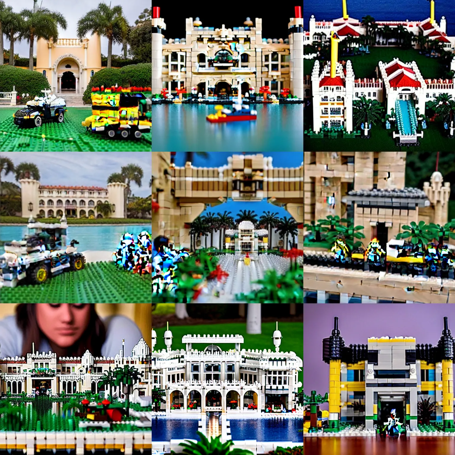 Prompt: beautiful photograph of mar - a - lago, with swat, lego set