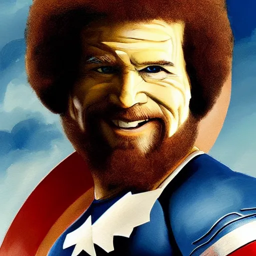 Image similar to bob ross as captain america painted by bob ross