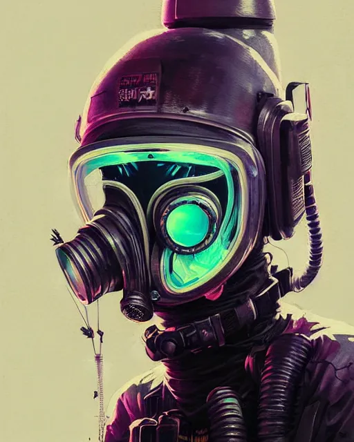 Image similar to detailed portrait neon female swat officer, cyberpunk futuristic, neon, gas mask, reflective puffy coat, decorated with traditional japanese by ismail inceoglu dragan bibin hans thoma greg rutkowski alexandros pyromallis nekro rene margitte, fire & smoke, illustrated, perfect face, fine details, realistic shaded, fine - face, pretty face