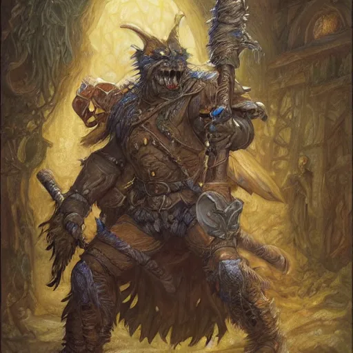 Image similar to Halberd wielding bugbear as a fantasy D&D character, portrait art by Donato Giancola and James Gurney, digital art, trending on artstation