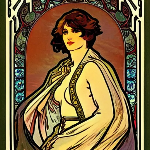 Image similar to paladin, painted by alphonse mucha