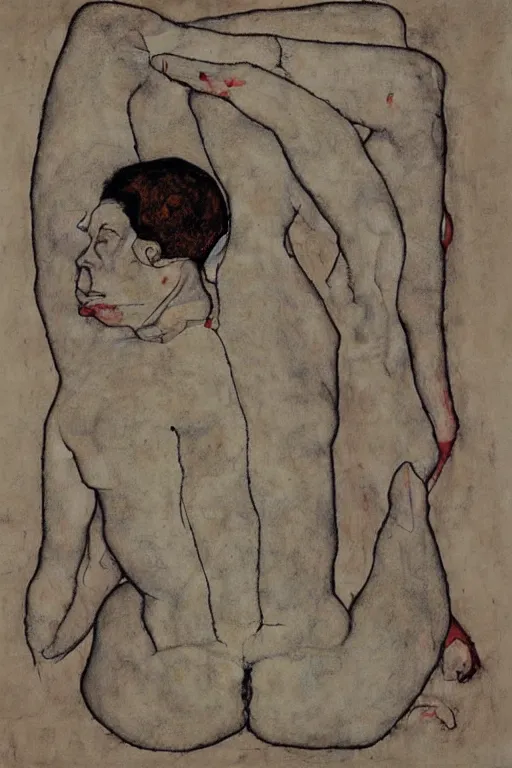 Prompt: a contemporary graphic drawing of a body turning into an loss of shame by Egon Schiele, Max Erns