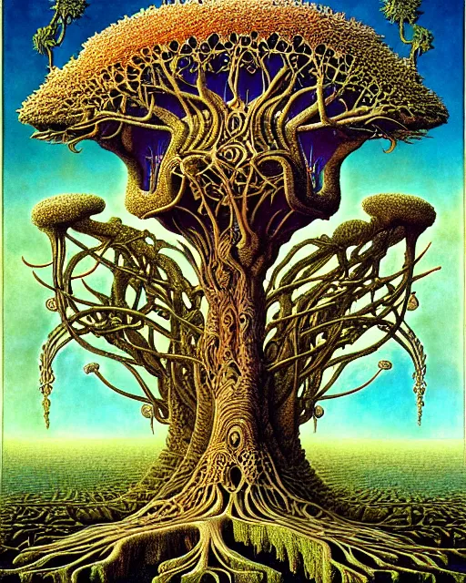 Image similar to tree of life by roger dean and andrew ferez, art forms of nature by ernst haeckel, divine chaos engine, symbolist, visionary, art nouveau, botanical fractal structures, organic, detailed, realistic, surreality