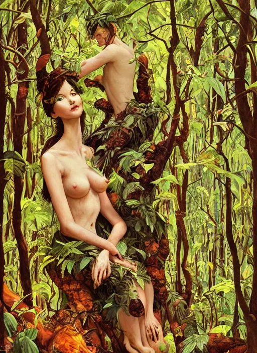 Image similar to lush cashew - nut forest fairy foliage painting carved in amber by chiara bautista and norman rockwell and greg rutkowski weta studio