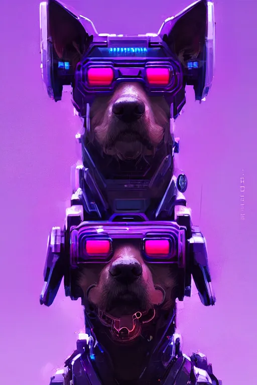 Image similar to a beautiful portrait of a cute cyberpunk dog by greg rutkowski and wlop, purple blue color scheme, high key lighting, digital art, highly detailed, fine detail, intricate, ornate, complex