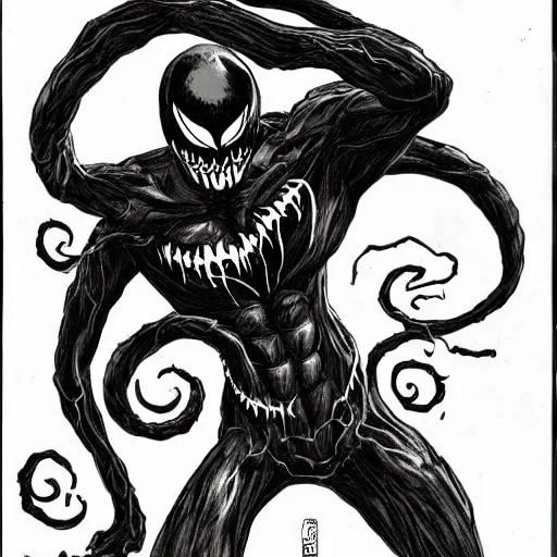 Image similar to venom symbiote drawn by junji ito