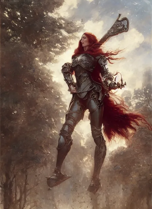 Image similar to short muscular redheaded woman wearing realistic medieval armour, megan fox, detailed by gaston bussiere, bayard wu, greg rutkowski, giger, maxim verehin, greg rutkowski, masterpiece, sharp focus, cinematic lightning