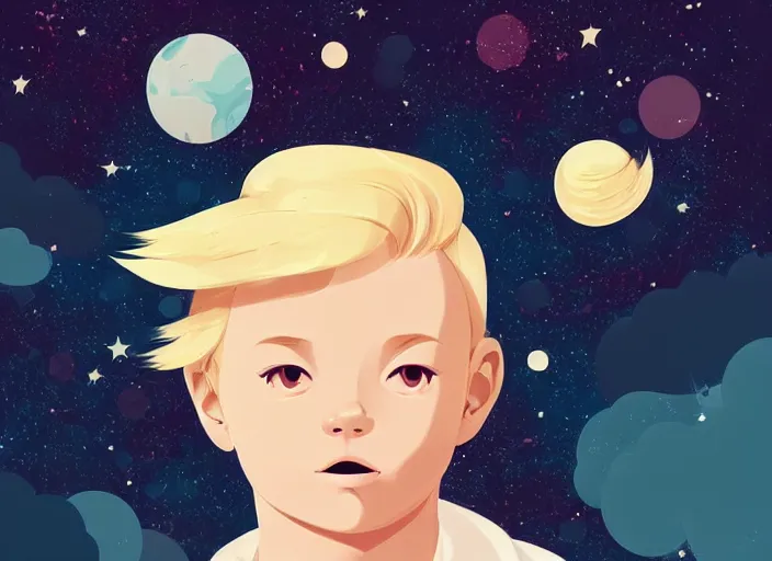 Prompt: a newborn baby with blonde hair floating in space. clean cel shaded vector art. shutterstock. behance hd by lois van baarle, artgerm, helen huang, by makoto shinkai and ilya kuvshinov, rossdraws, illustration, art by ilya kuvshinov