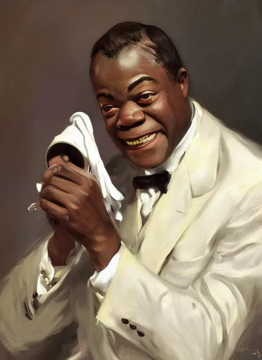 Prompt: a portrait of louis armstrong holding a white handkerchief, by john singer sargent, dramatic lighting, highly detailed digital painting