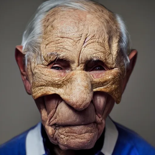 Image similar to an elderly man wearing a mask made from a doughnut, bold natural colors, national geographic photography, masterpiece, 8 k, raw, unedited, symmetrical balance