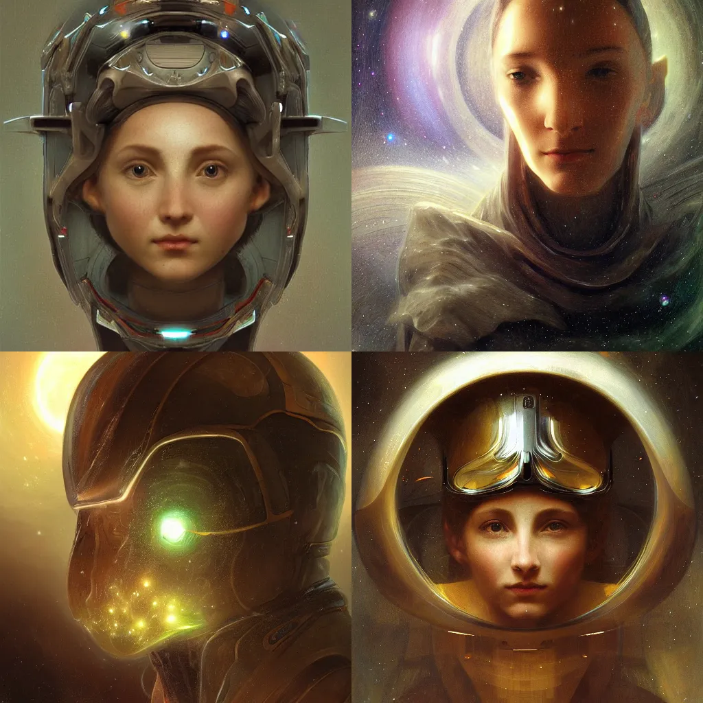 Prompt: detailed portrait of an organic scifi gadget, organic ornaments, bouguereau, galaxy, minoru nomata