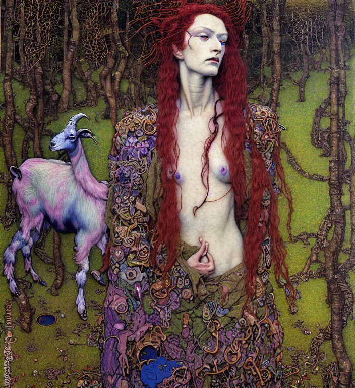 Prompt: pixelated corrupted over-saturated professional pre-raphaelite defined colours 4k uncropped photo of a fully clothed punk person in the cyberpunk forest with a goat and a robot by Ivan Bilibin, Austin Osman Spare, high quality, ultra detailed. Beksinski painting, art by Takato Yamamoto. masterpiece, oil on canvas painting, pixelart, pixel sorting, datamosh, glitch. vivid acid neon colours. Futurism by beksinski carl spitzweg moebius and tuomas korpi. baroque elements. baroque element. intricate artwork by caravaggio. Oil painting. 3d rendered in octane. cinematin, pixiv, unreal5, 8k